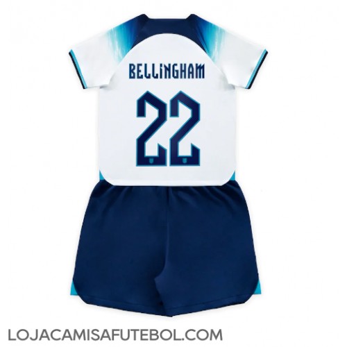 Camisa de Futebol Inglaterra Jude Bellingham #22 Equipamento Principal Infantil Mundo 2022 Manga Curta (+ Calças curtas)